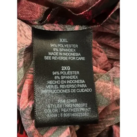 Norma Kamali Faux Wrap Dress Red & Black Feather Print Size XXL 2XL Office Chic - Picture 9 of 16